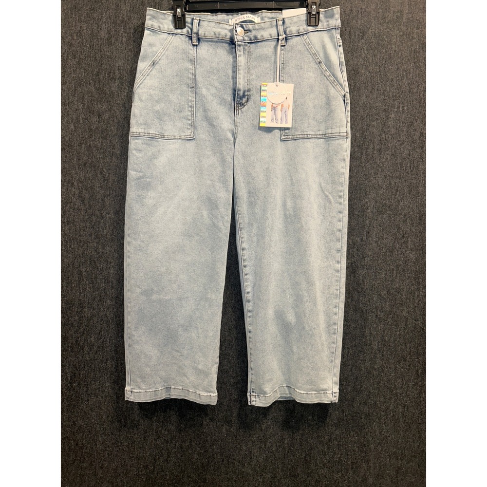 9th & Main Wide Leg Jeans Womens 18W Light Wash High Rise Stretch Patch Pocket